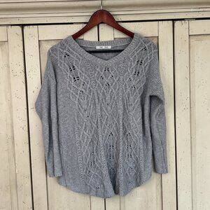 Gab & Kate Gray Open Knit Cable Sweater, Size Large